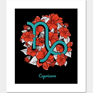 Floral Zodiac Sign Capricorn Gift Women Men Posters and Art